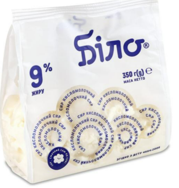 Сир кисломолочний БІЛО Домашній 9% пакет, 350г